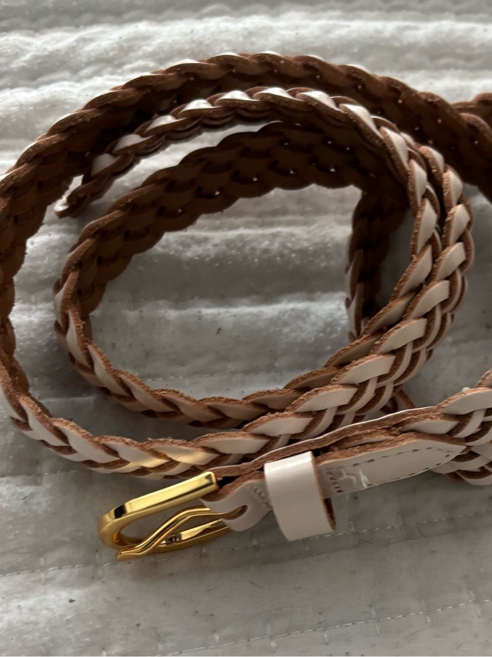 J. Crew Braided Skinny Belt in Brown and Cream with Gold Buckle